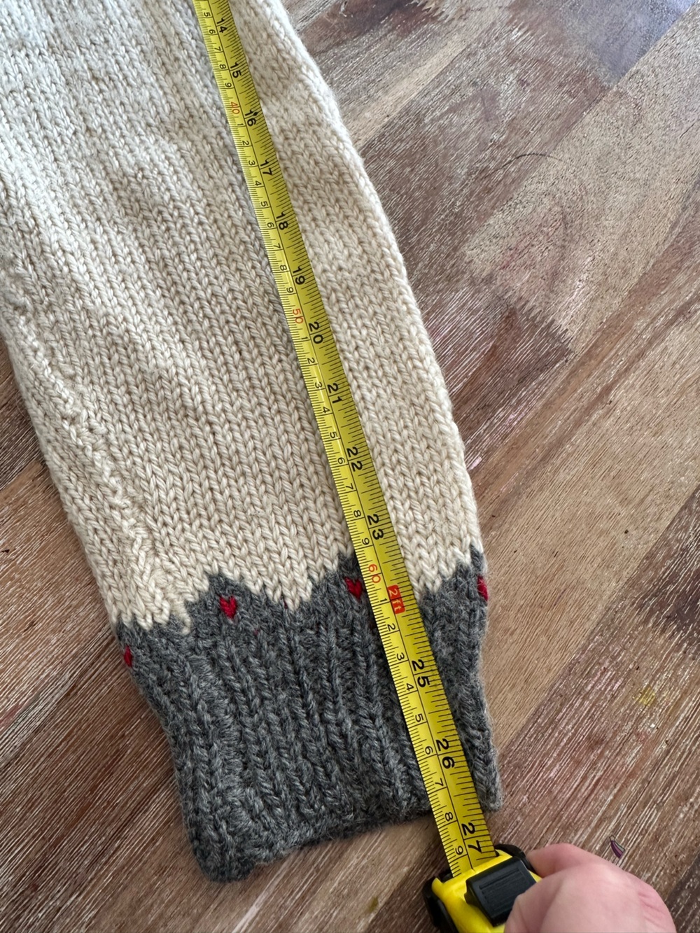 Handmade Wool Fair Isle Nordic Sweater – Cream, Grey & Red - Picture 12 of 13